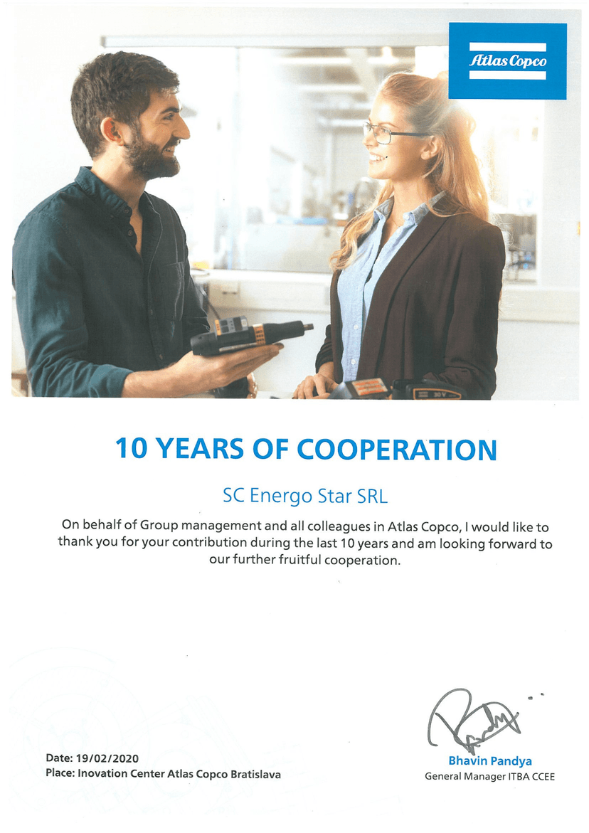 Diploma pentru colaborarea de 10 ani