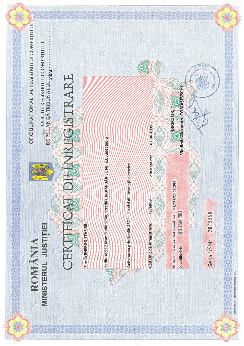 Certificat de înregistrare