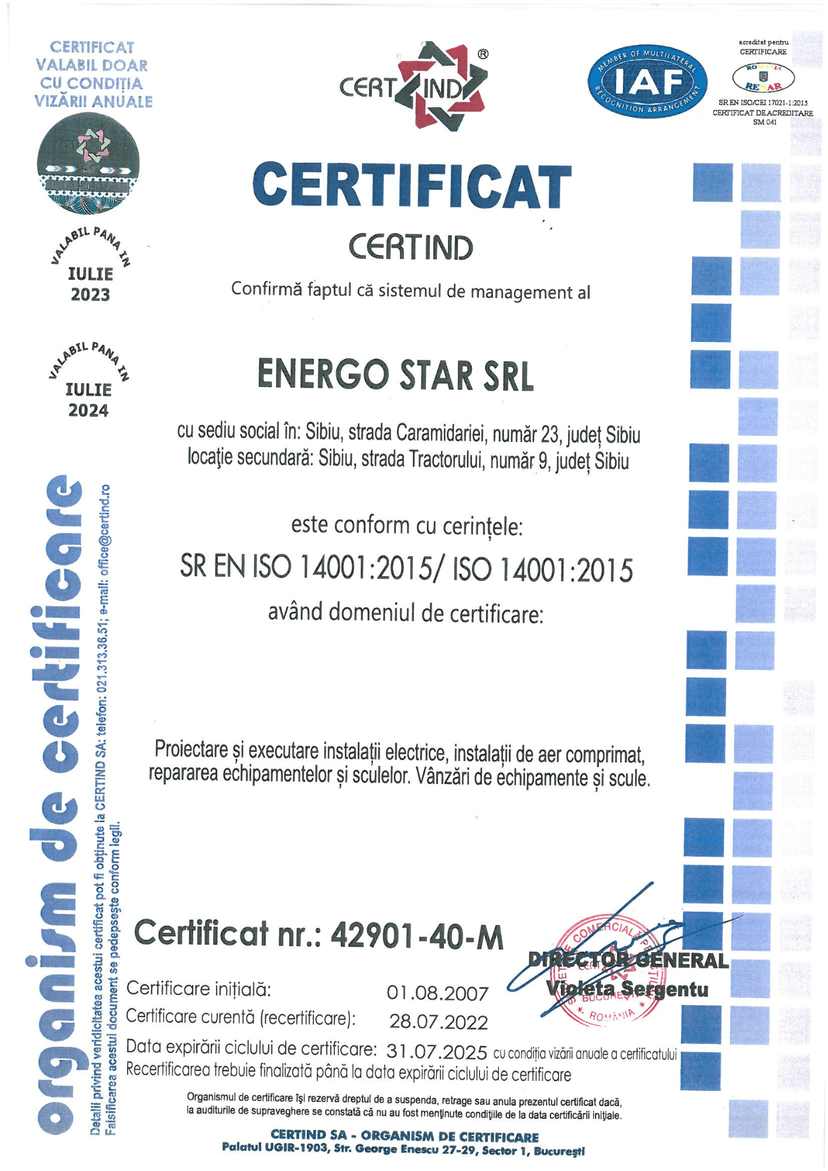 Certificat ISO 14001